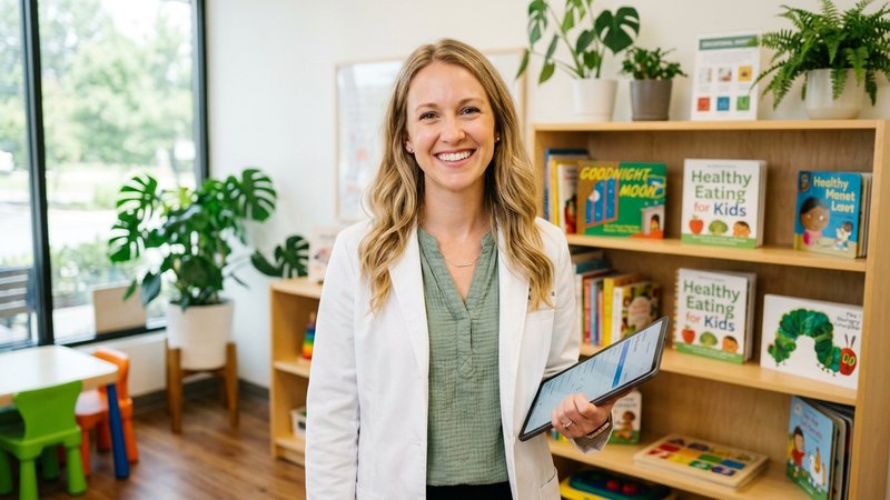 Pediatric nutritionist with tablet